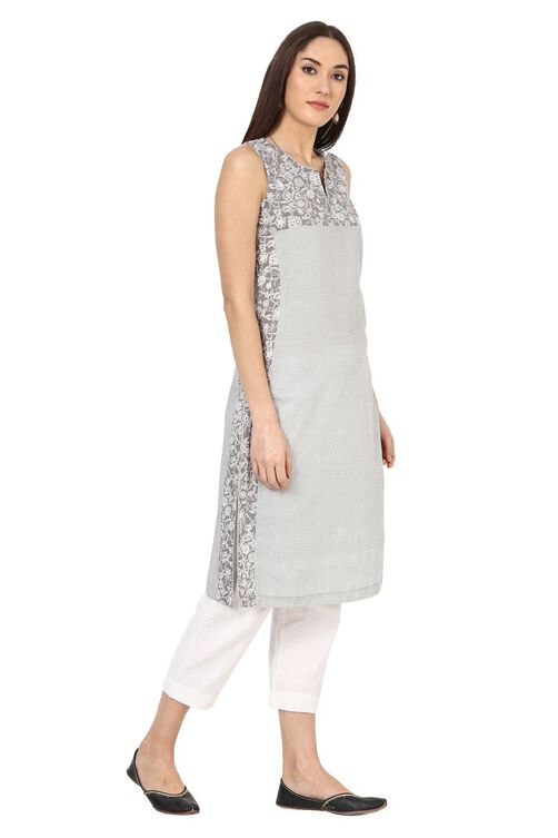 Grey Straight Cotton Kurta image number 2