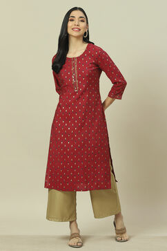 Maroon LIVA Straight Kurta image number 0