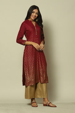 Maroon LIVA Straight Printed Kurta image number 3