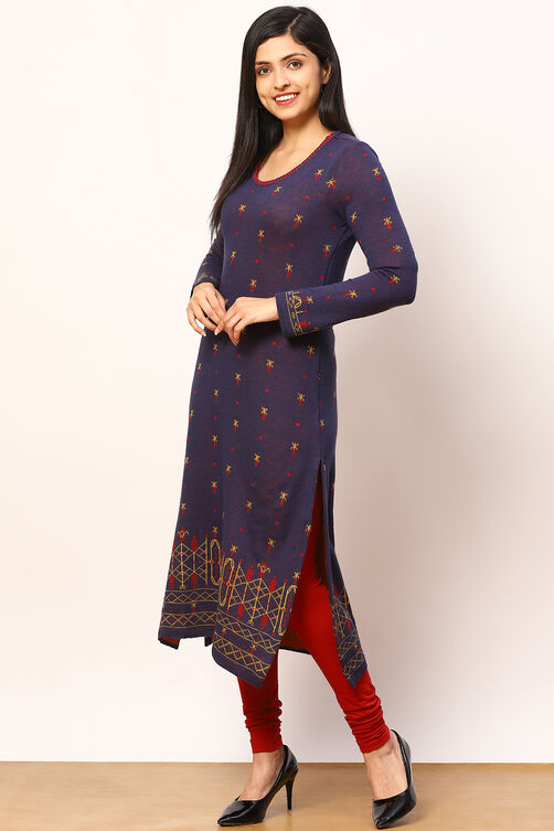 Indigo Jacquard Straight Kurta image number 2