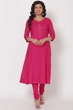 Pink Viscose Rayon Flared Kurta image number 0