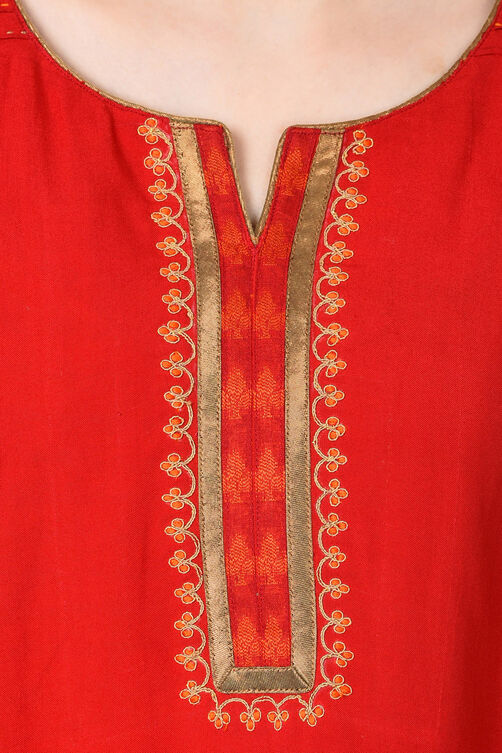 Red A-Line Rayon Kurta image number 4