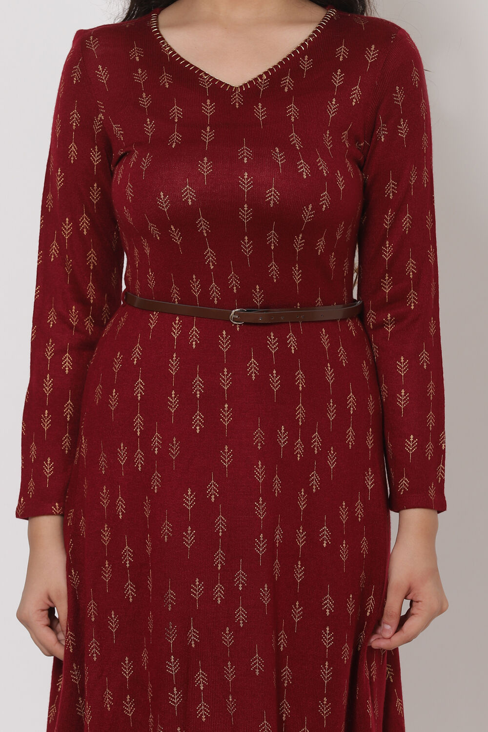 Maroon Acrylic Dress image number 1
