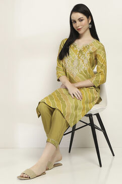 Olive Viscose Blend Straight Set image number 0