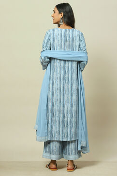 Blue LIVA Woven Straight Kurta Suit Set image number 4