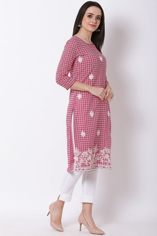 Pink Cotton Straight Kurta image number 3
