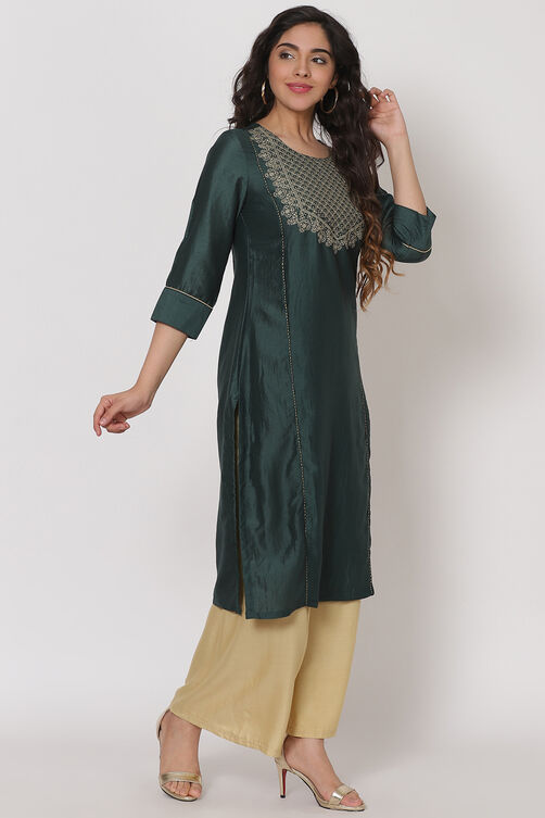 Green Polyster Kurta image number 3