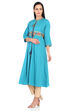 Turquoise Front Open Cotton Kurta image number 3