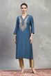 Teal Viscose Blend Solid Straight Kurta image number 5