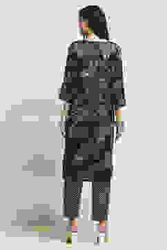 Navy Blue Cotton Floral Printed Straight Suit Set image number 4