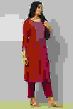 Fuchsia Liva Printed Straight Festive Kurta Set image number 5