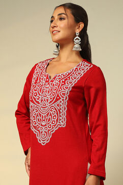 Red Acrylic Straight Kurta image number 1