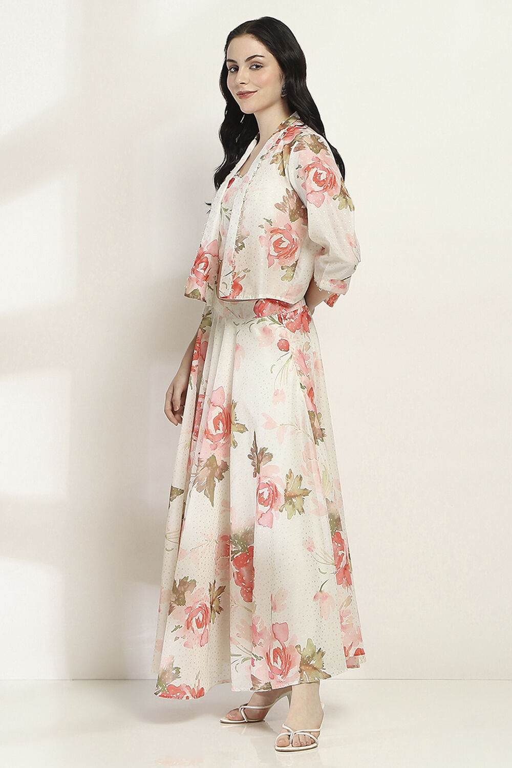 Off White Viscose Blend Skirt Set image number 3