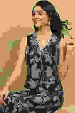 Indigo Blue Viscose Blend Printed Crop Top & Blouse Top Palazzo Set image number 7