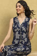 Indigo Blue Viscose Blend Printed Crop Top & Blouse Top Palazzo Set image number 7