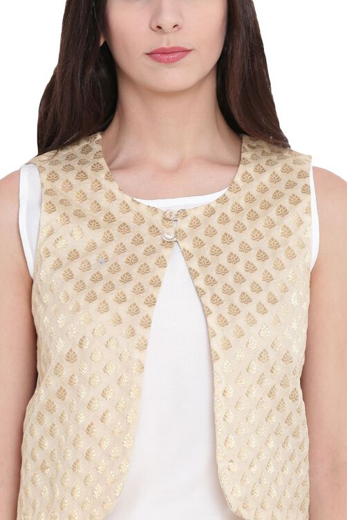 Beige Art Silk Front Open Reversible Jacket image number 1