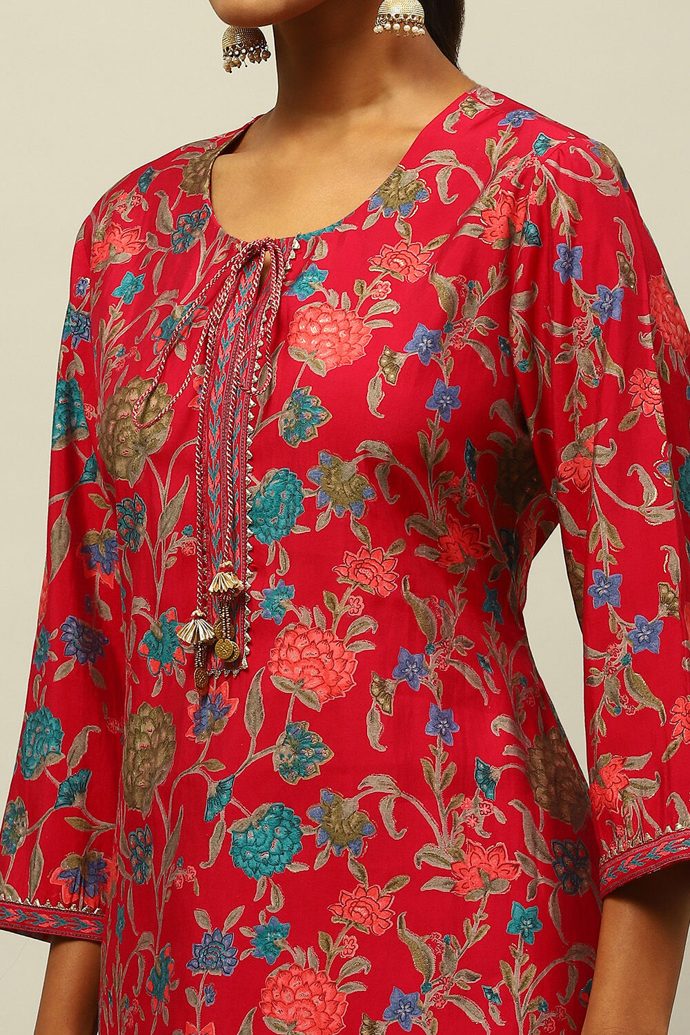 Pink Viscose Blend Straight Printed Kurta Salwar Suit Set image number 1