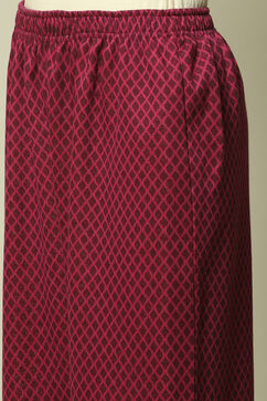 Wine Cotton Blend Straight Printed Kurta Palazzo Suit Set image number 2