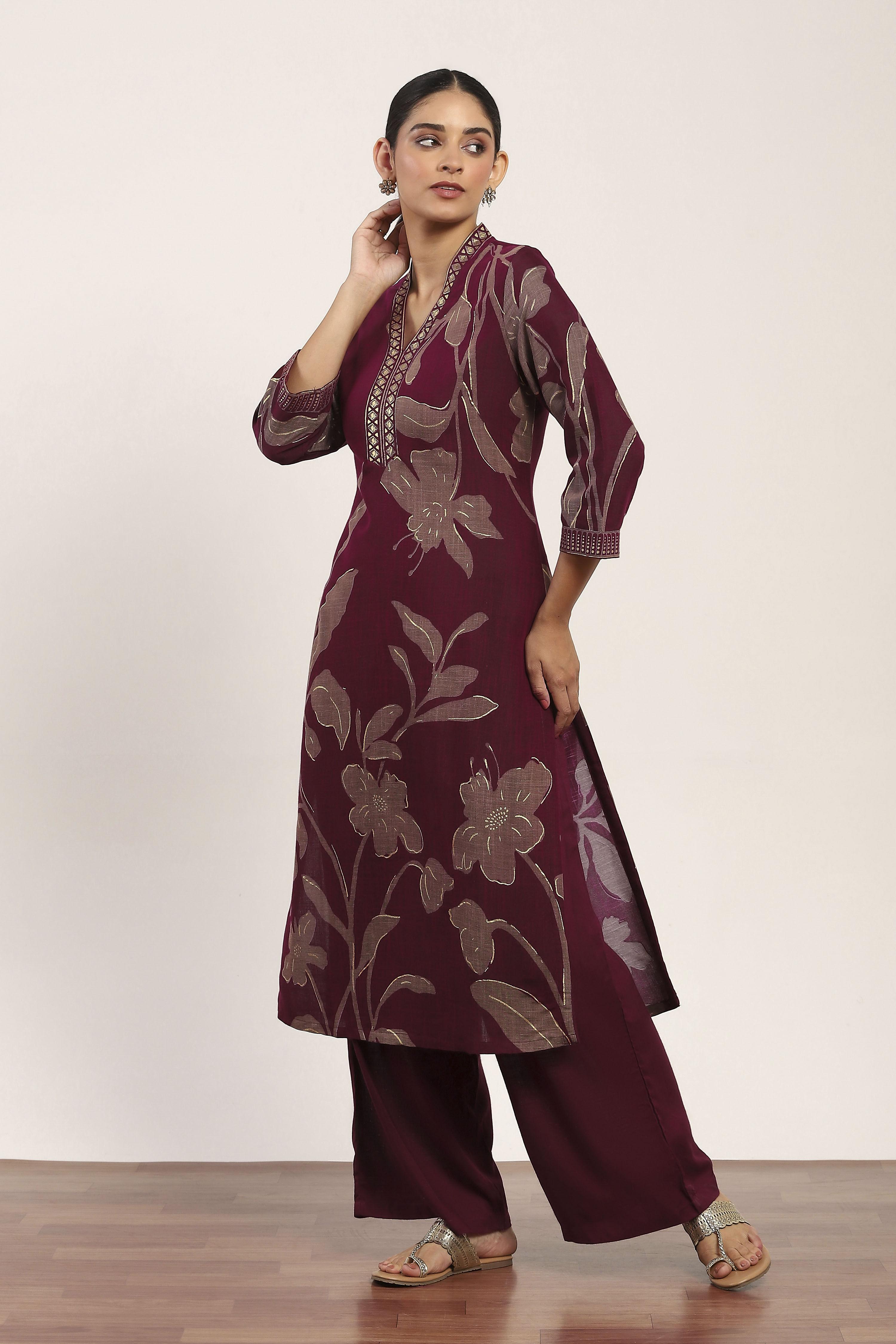 Pink Viscose Polyester Viscose Rayon Kurta Pants Set image number 3