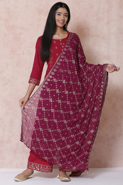 Wine Polyester Georgette Dupatta image number 0