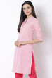 Pink Cotton Straight Kurta image number 3
