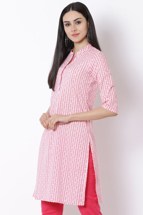 Pink Cotton Straight Kurta image number 3