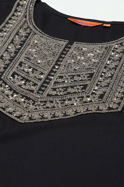 Black LIVA Straight Printed Kurta image number 1