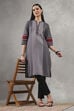 Black Cotton Yarndyed Straight Kurta image number 0