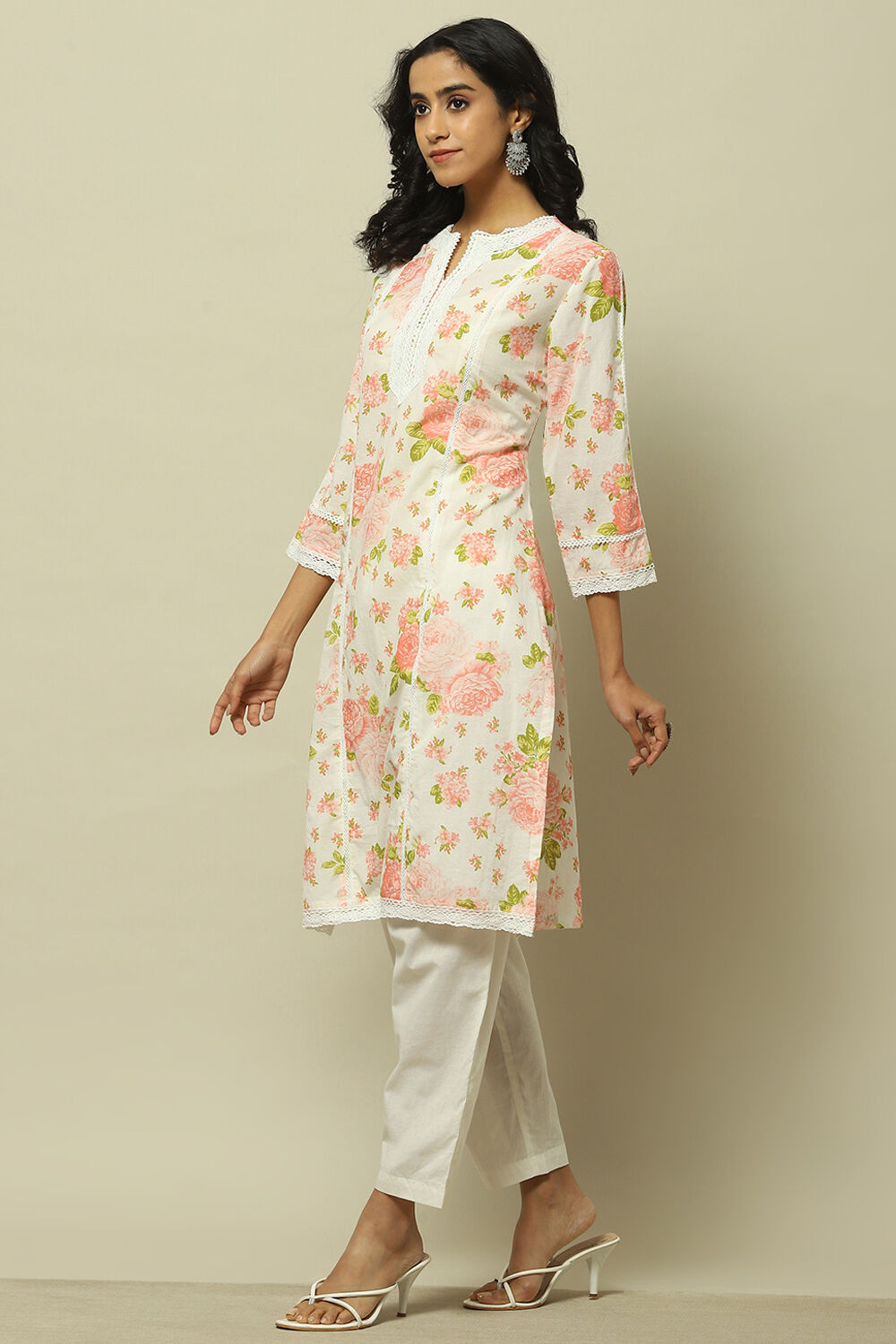 Lilac Cotton Printed Straight Suit Set image number 3