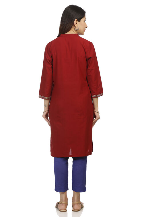 Maroon Straight Cotton Kurta image number 5