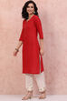 Red Cotton Straight Kurta image number 2