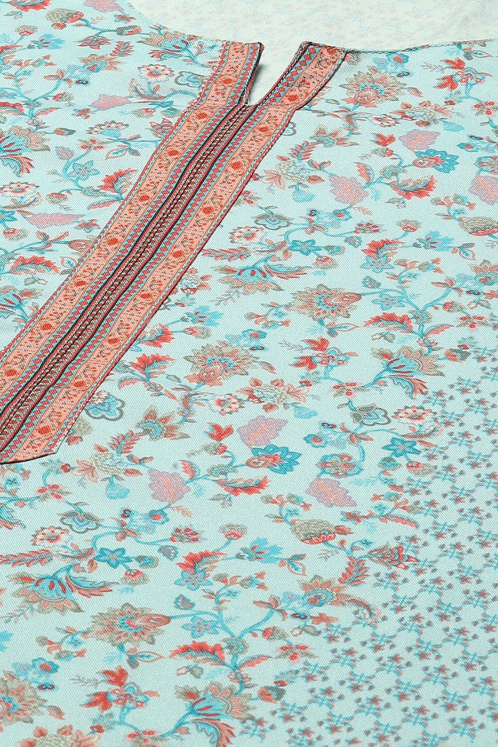 Aqua Blue Viscose Straight Printed Kurta Palazzo Suit Set image number 1