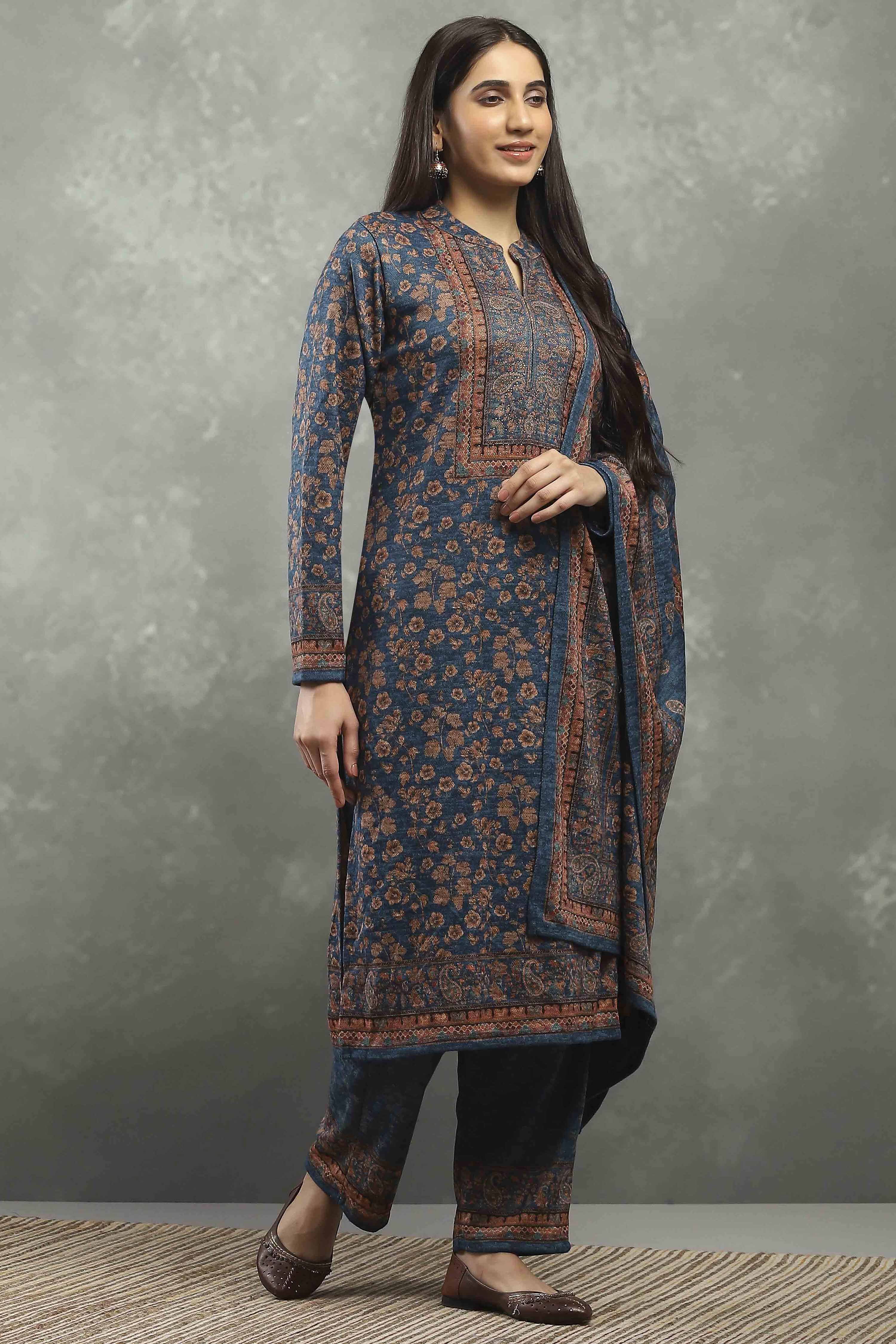 Teal Polyester Printed Straight Suit Set image number 5