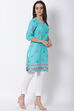 Mint Green Cotton Straight Kurta image number 3