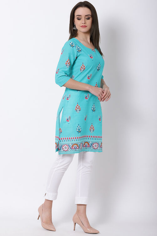Mint Green Cotton Straight Kurta image number 3