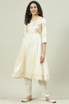 Off White Art Silk Kalidar Kurta image number 0