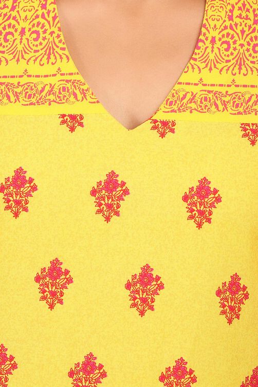 Yellow Cotton Straight Kurta image number 2