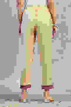 Gold Viscose Blend Solid Straight Pants image number 5