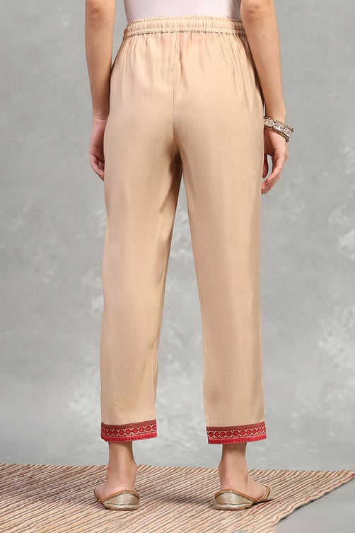 Gold Viscose Blend Solid Straight Pants image number 5