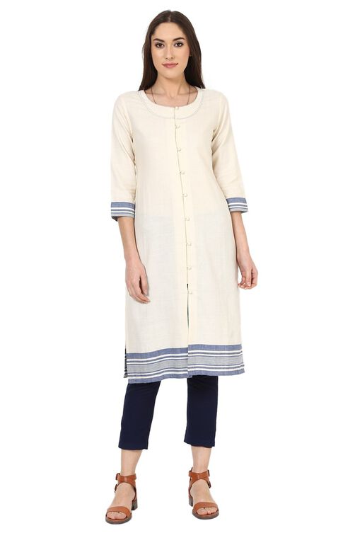 Off White Straight Cotton Kurta image number 0