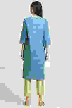 Aqua Viscose Blend Printed Straight Kurta image number 3