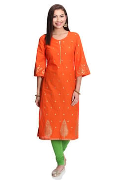 Orange Straight Kurta image number 0