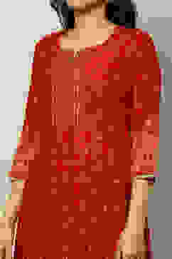 Red Viscose Blend Printed Festive Co-ord Set image number 1