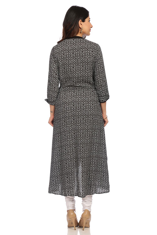 Black A Line High Low Viscose Rayon Dress image number 4