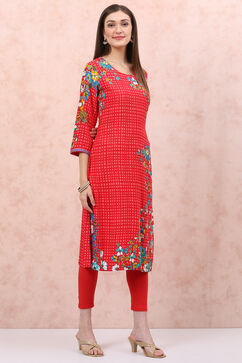 Red LIVA Straight Kurta image number 3