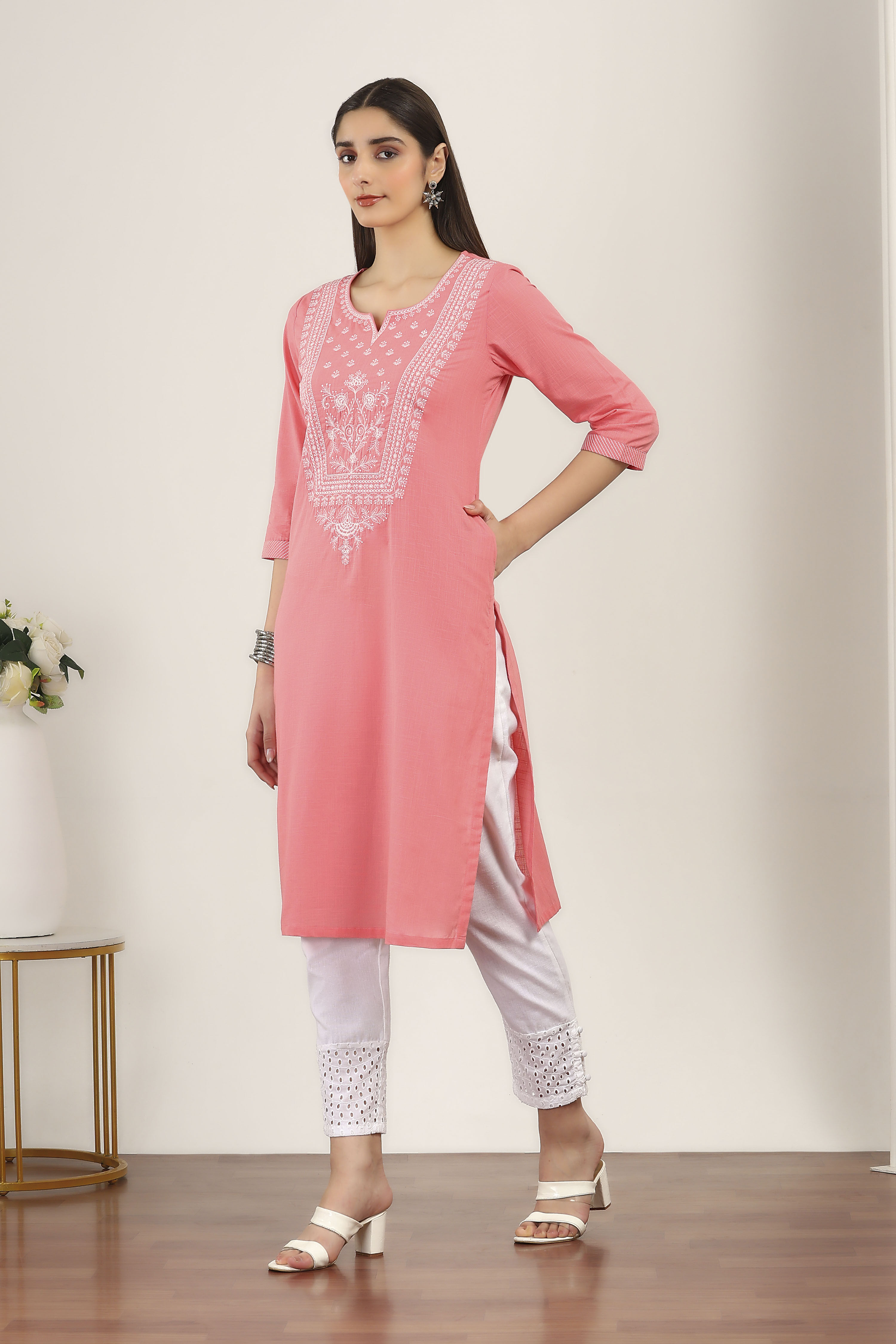Coral Cotton Straight Kurtas image number 2