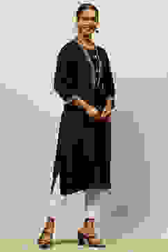 Black Viscose Blend Straight Kurta image number 4