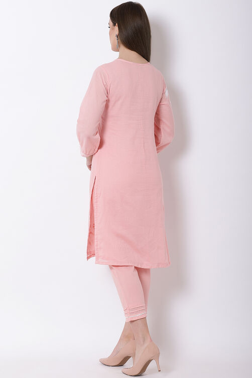 Peach Cotton Straight Kurta image number 5
