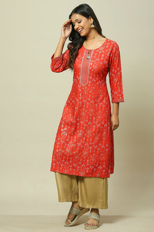 Red Viscose Straight Kurta image number 2