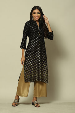 Black LIVA Straight Printed Kurta image number 5